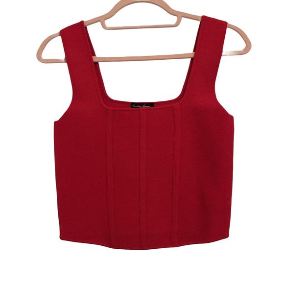 NWT* Hunter & Brown Sleeveless Knit Corset Red Cropped Top-Large - Picture 2 of 9
